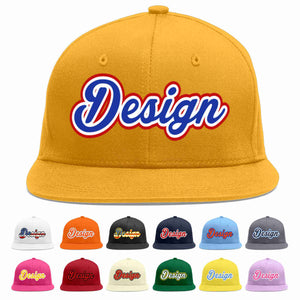 Custom Gold Royal-White Flat Eaves Sport Baseball Cap Design for Men/Women/Youth