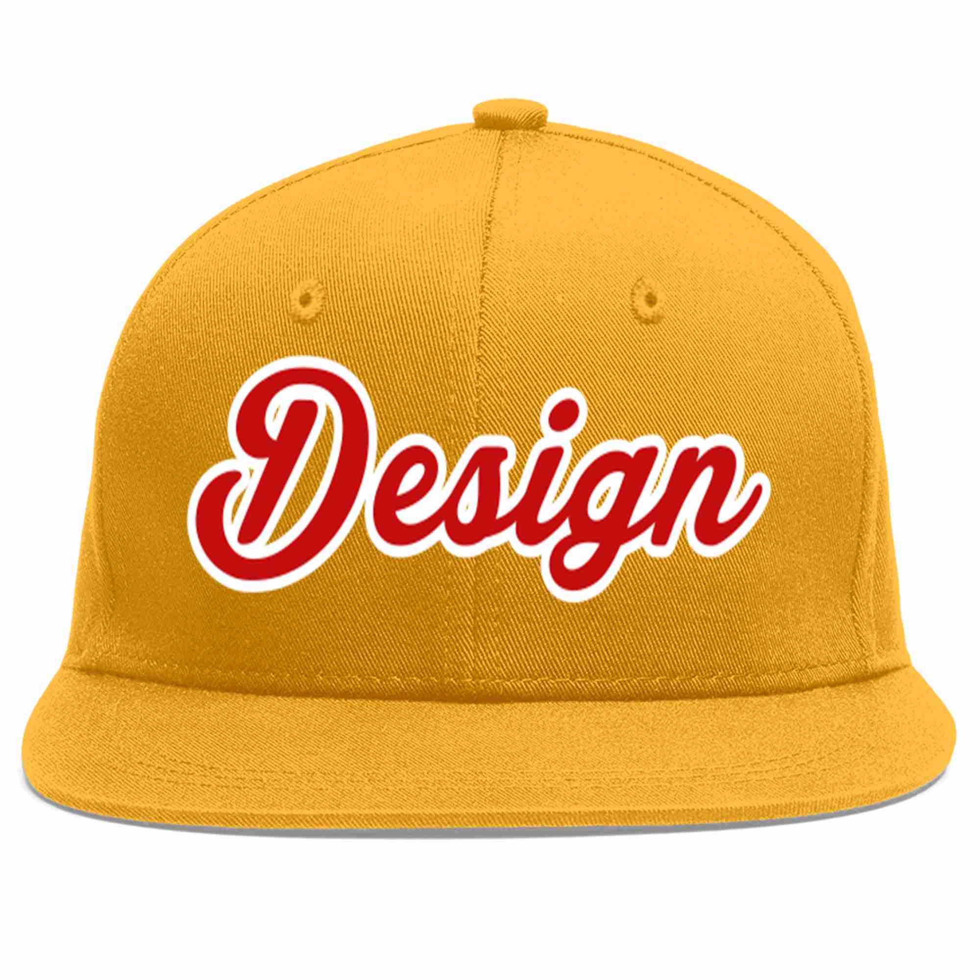 Conception personnalisée de casquette de baseball de sport à avant-toit plat rouge-blanc doré pour hommes/femmes/jeunes