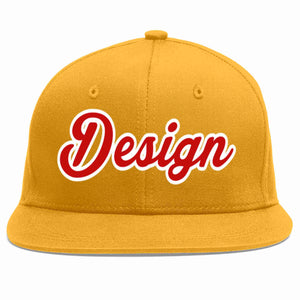 Custom Gold Red-White Flat Eaves Sport Baseball Cap Design for Men/Women/Youth