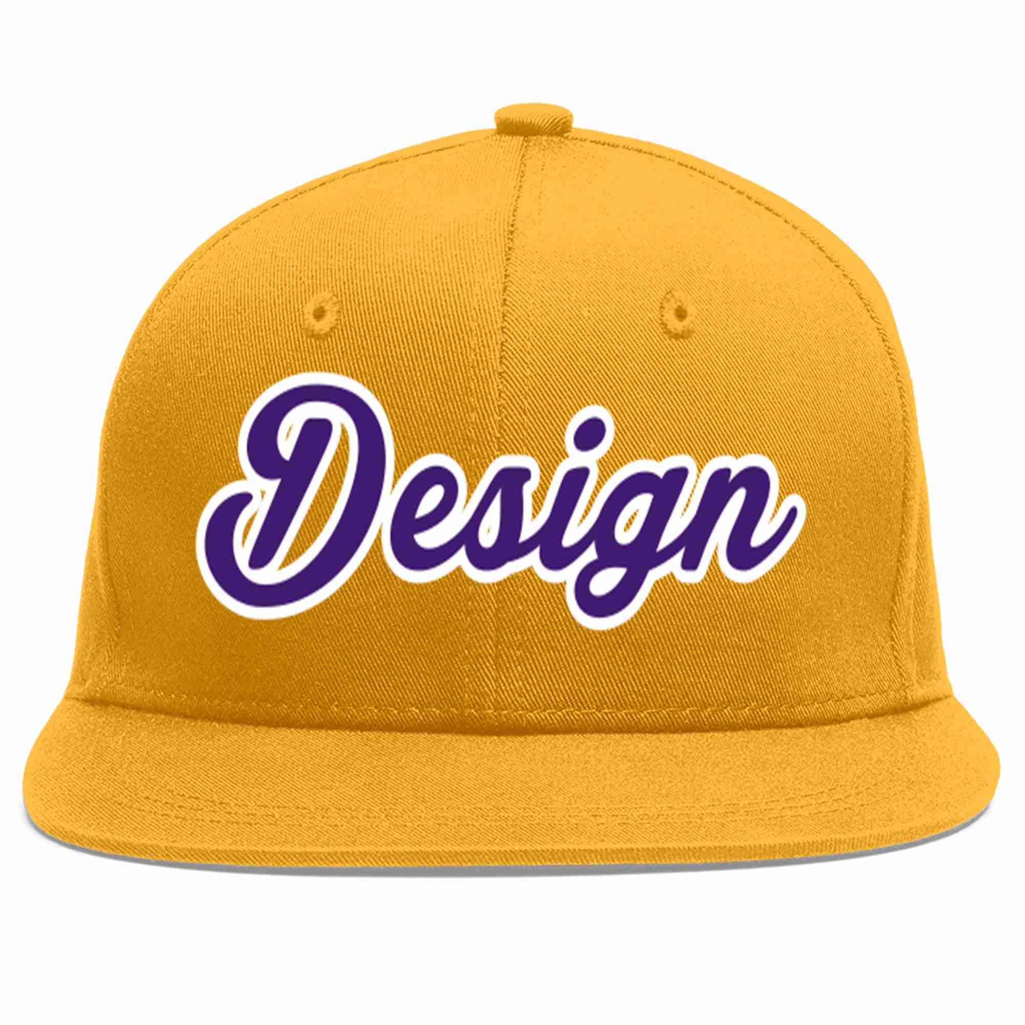 Conception personnalisée de casquette de baseball de sport à avant-toit plat violet-blanc doré pour hommes/femmes/jeunes