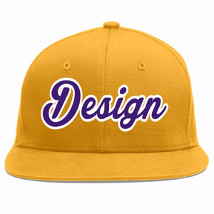 Conception personnalisée de casquette de baseball de sport à avant-toit plat violet-blanc doré pour hommes/femmes/jeunes