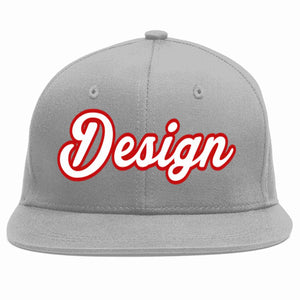 Custom Gray White-Red Flat Eaves Sport Baseball Cap Design for Men/Women/Youth