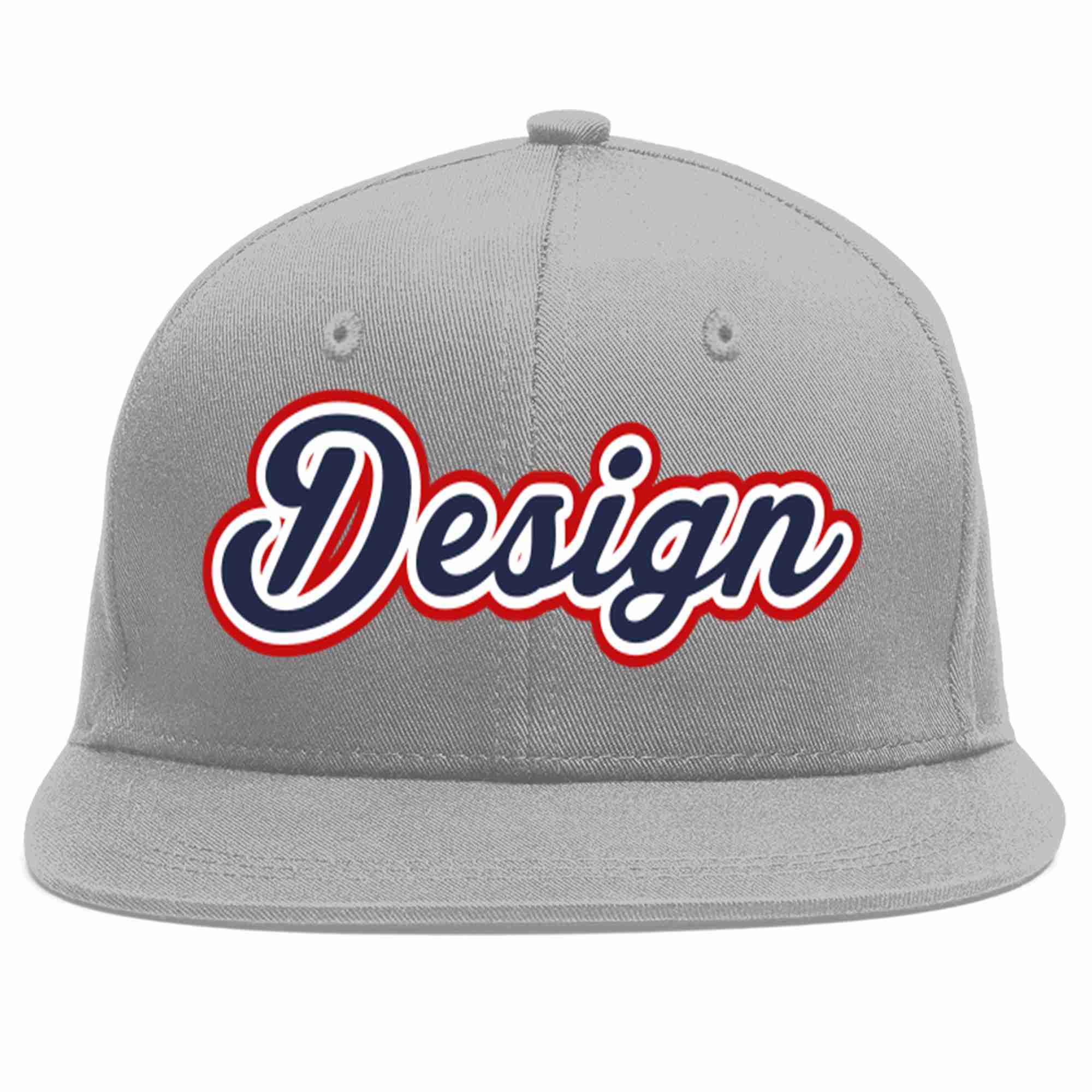 Custom Gray Navy-White Flat Eaves Sport Baseball Cap Design for Men/Women/Youth