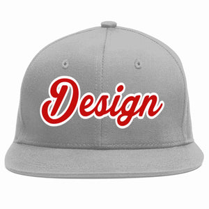 Conception personnalisée de casquette de baseball de sport à avant-toit plat gris rouge-blanc pour hommes/femmes/jeunes