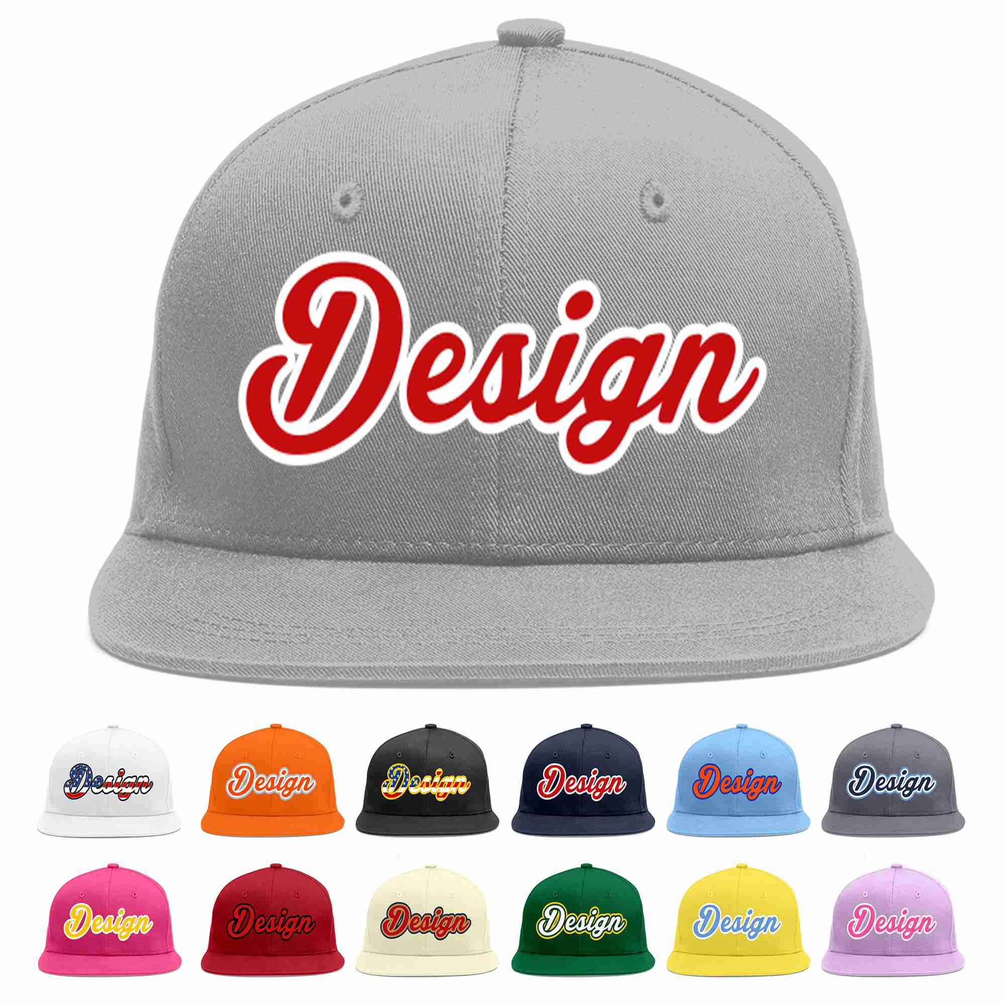 Custom Gray Red-White Flat Eaves Sport Baseball Cap Design for Men/Women/Youth