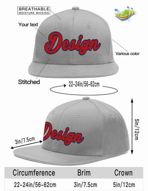 Custom Gray Red-Navy Flat Eaves Sport Baseball Cap Design for Men/Women/Youth