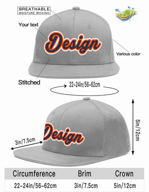 Custom Gray Navy-Orange Flat Eaves Sport Baseball Cap Design for Men/Women/Youth