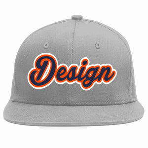 Custom Gray Navy-Orange Flat Eaves Sport Baseball Cap Design for Men/Women/Youth