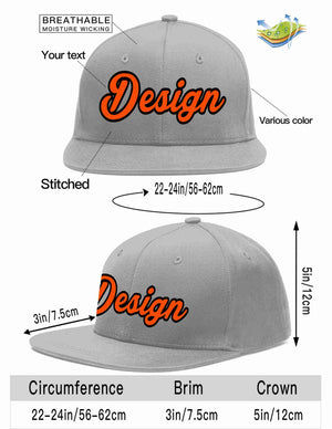 Conception personnalisée de casquette de baseball de sport à avant-toit plat gris orange-noir pour hommes/femmes/jeunes