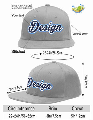 Custom Gray Navy-White Flat Eaves Sport Baseball Cap Design for Men/Women/Youth