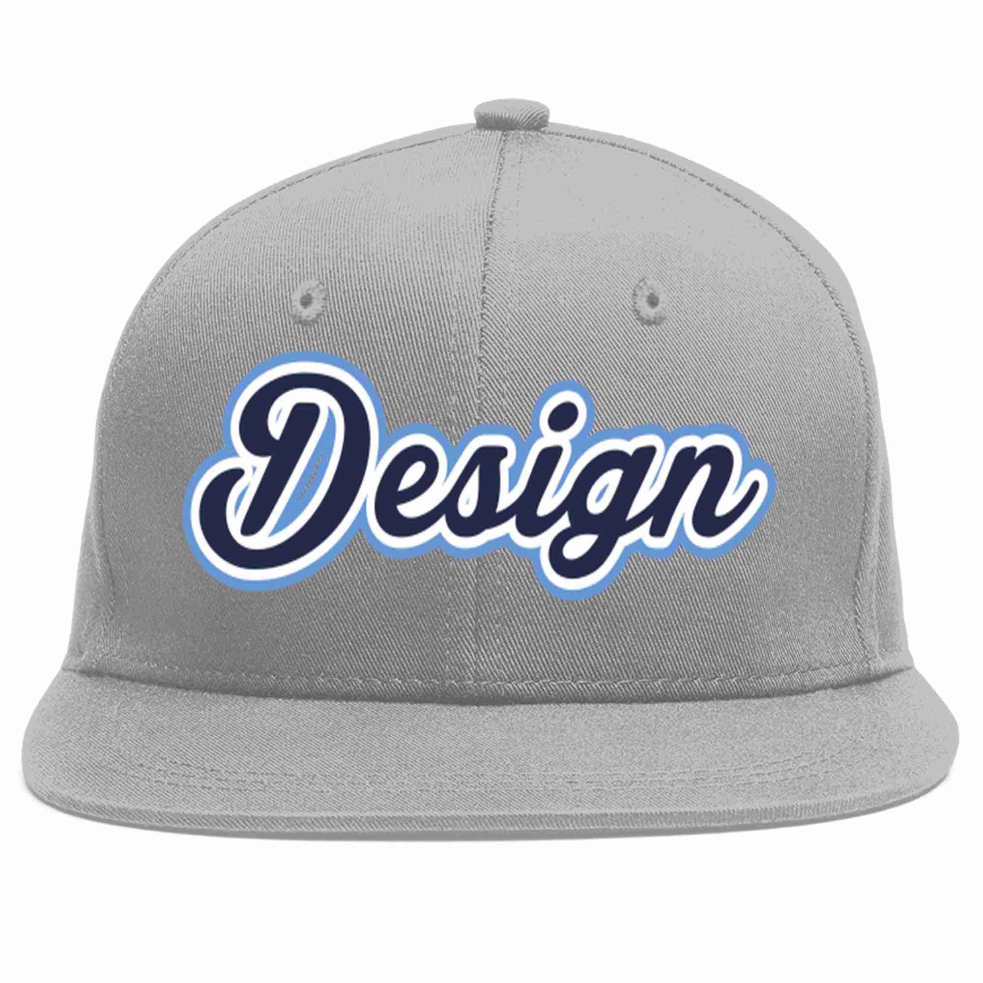 Conception personnalisée de casquette de baseball de sport à avant-toit plat gris marine-blanc pour hommes/femmes/jeunes