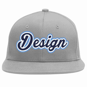 Custom Gray Navy-White Flat Eaves Sport Baseball Cap Design for Men/Women/Youth