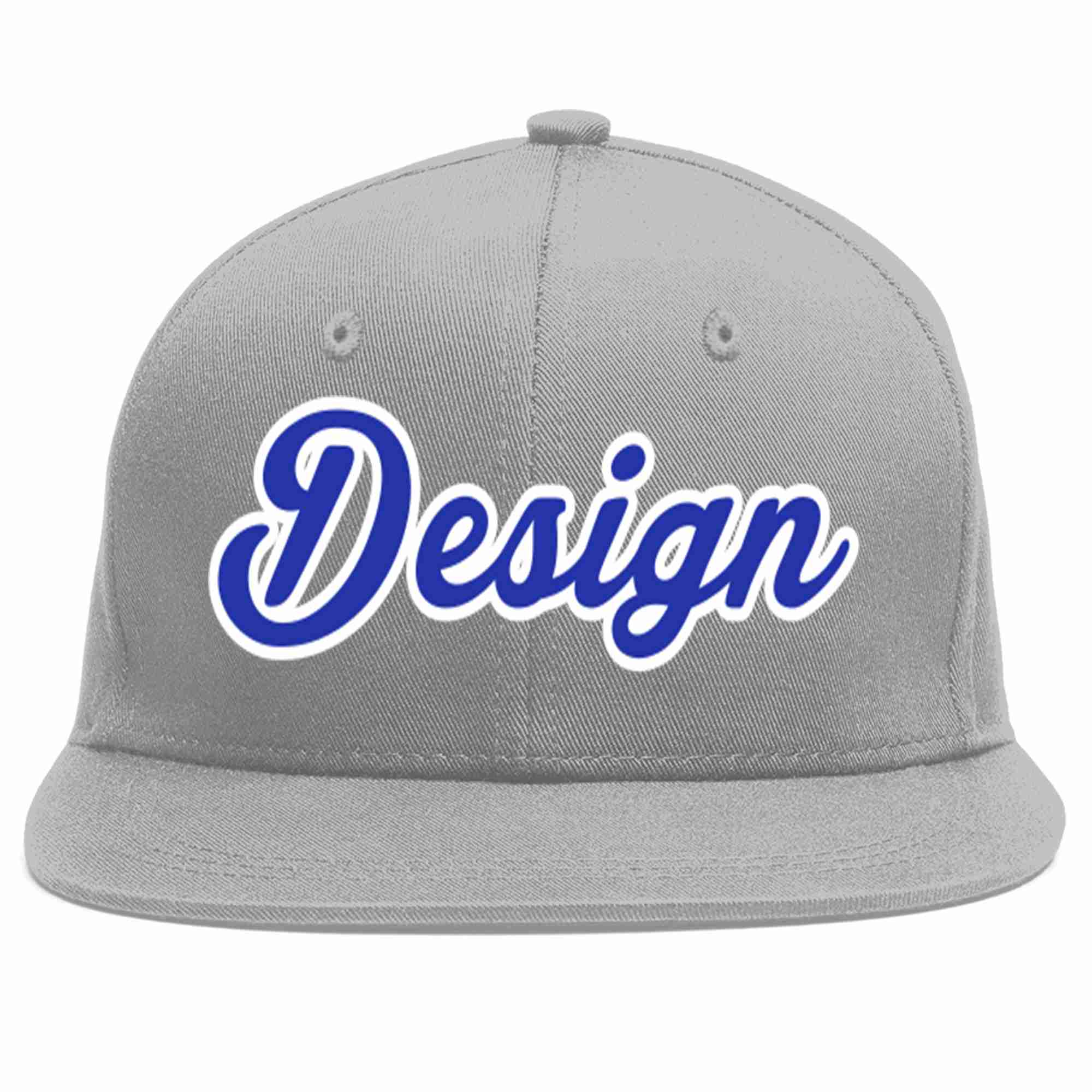 Conception personnalisée de casquette de baseball de sport à avant-toit plat gris royal-blanc pour hommes/femmes/jeunes