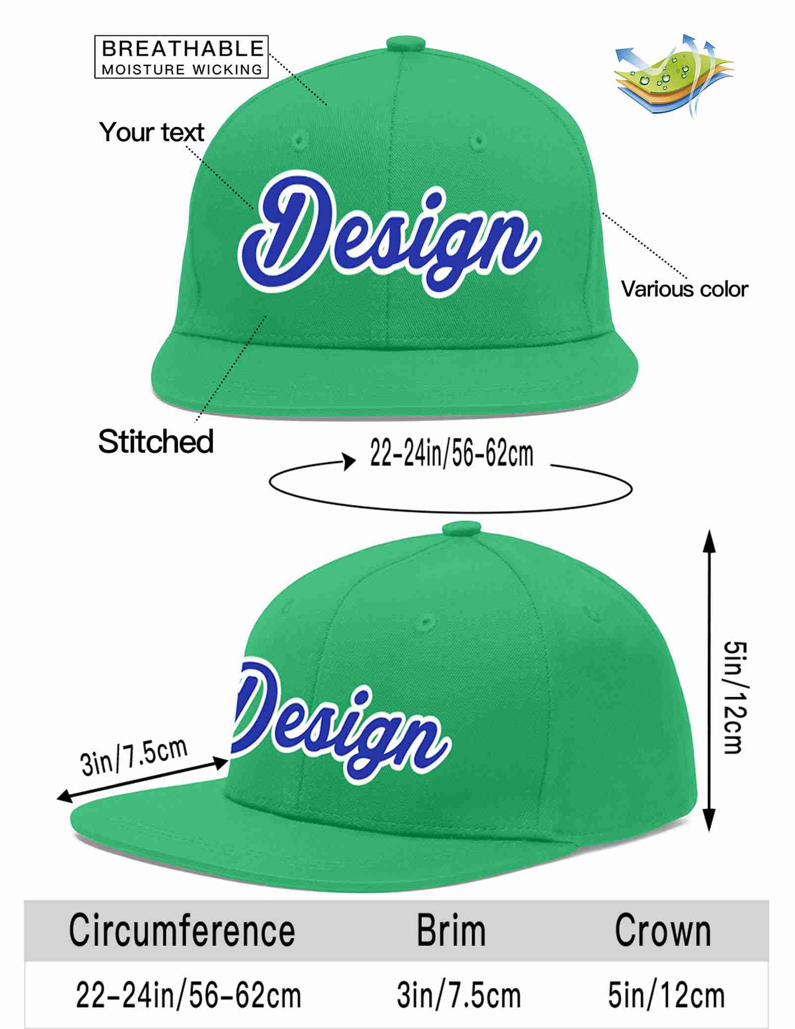 Custom Teal Royal-White Flat Eaves Sport Baseball Cap