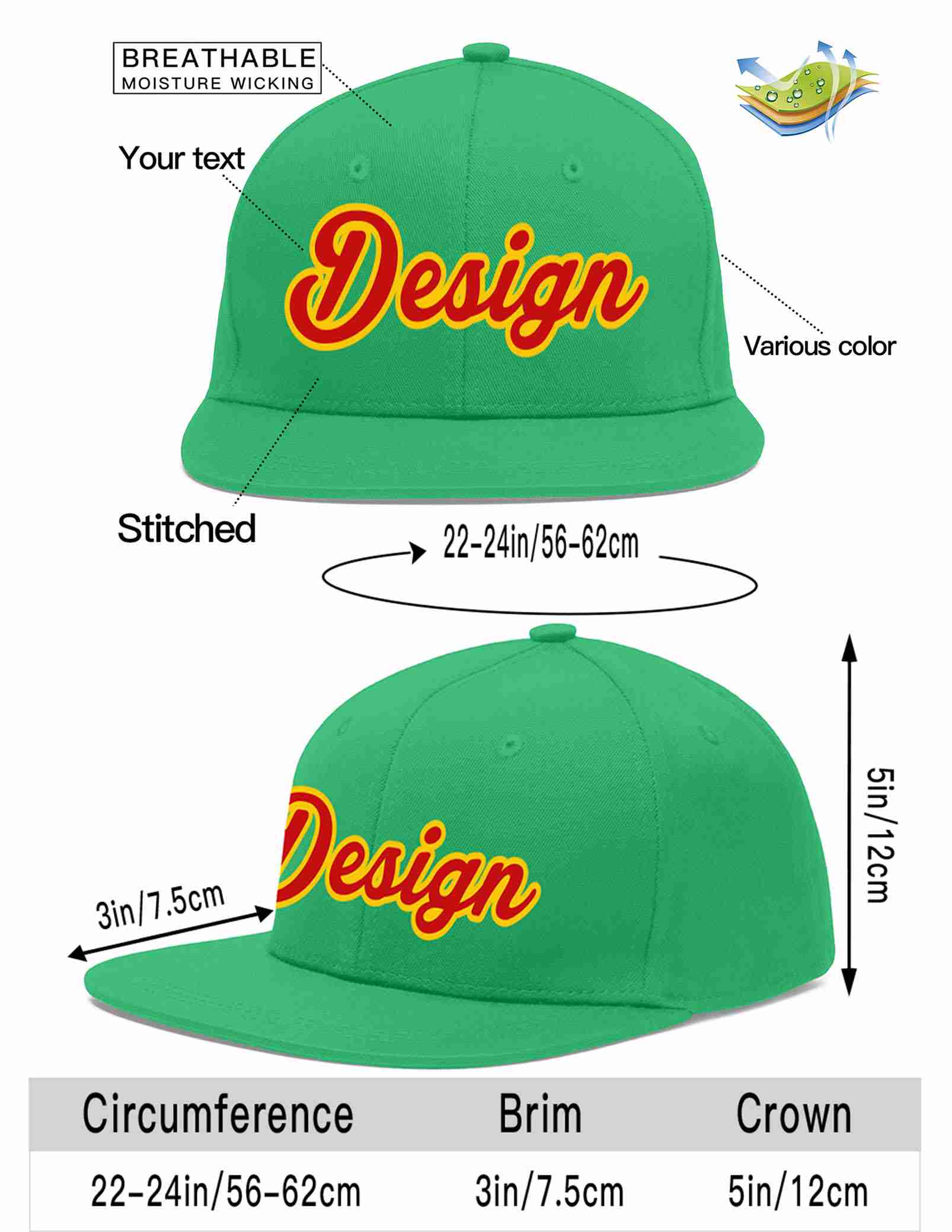 Custom Teal Red-Yellow Flat Eaves Sport Baseball Cap