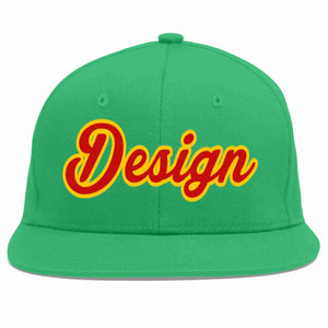 Custom Teal Red-Yellow Flat Eaves Sport Baseball Cap