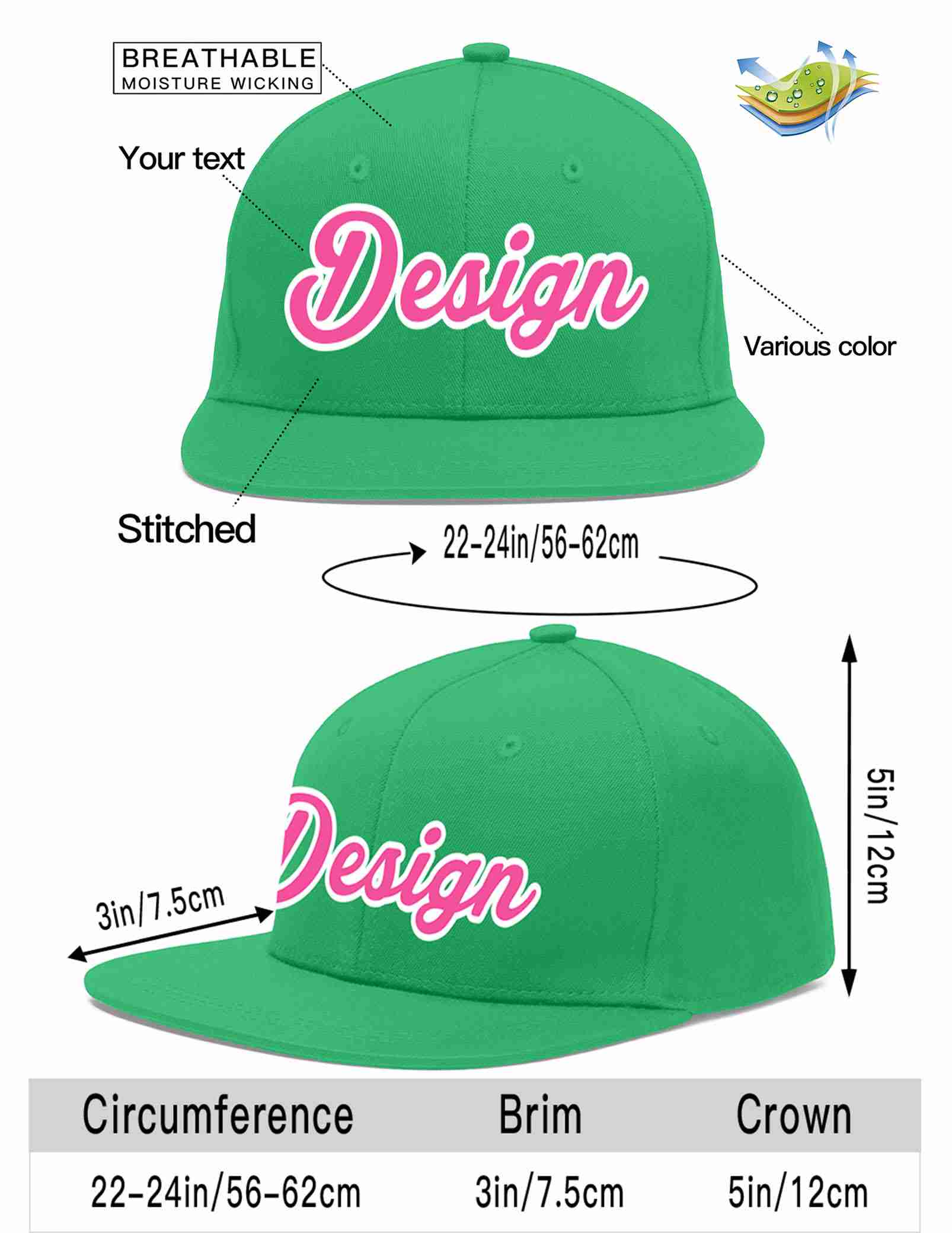 Custom Teal Pink-White Flat Eaves Sport Baseball Cap