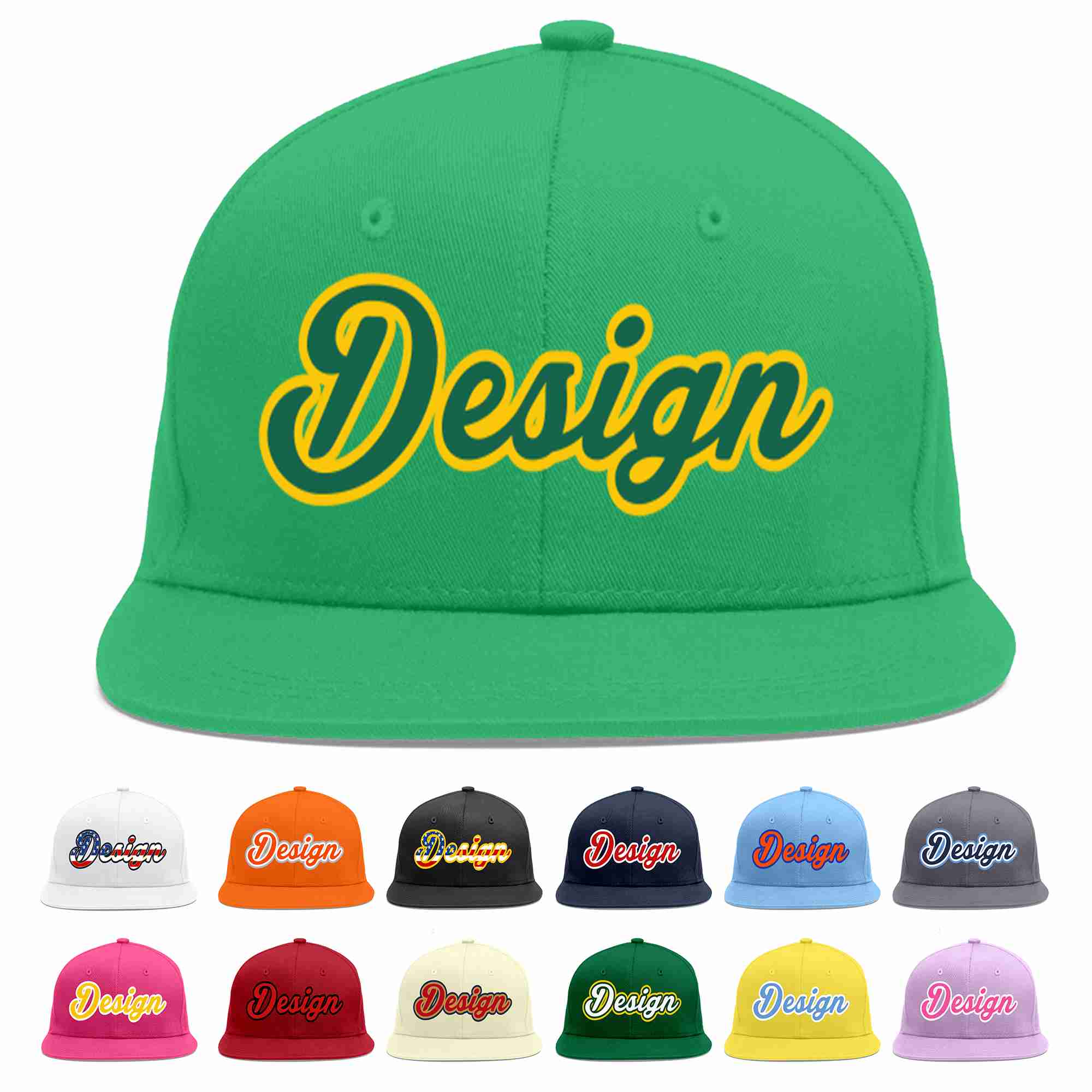 Casquette de baseball personnalisée Kelly Green-Gold Flat Eaves Sport