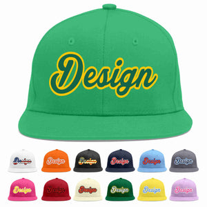 Custom Teal Kelly Green-Gold Flat Eaves Sport Baseball Cap