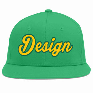 Casquette de baseball sport personnalisée sarcelle dorée-Kelly Green Flat Eaves