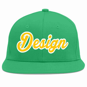 Custom Teal Gold-White Flat Eaves Sport Baseball Cap