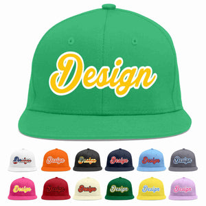 Custom Teal Gold-White Flat Eaves Sport Baseball Cap