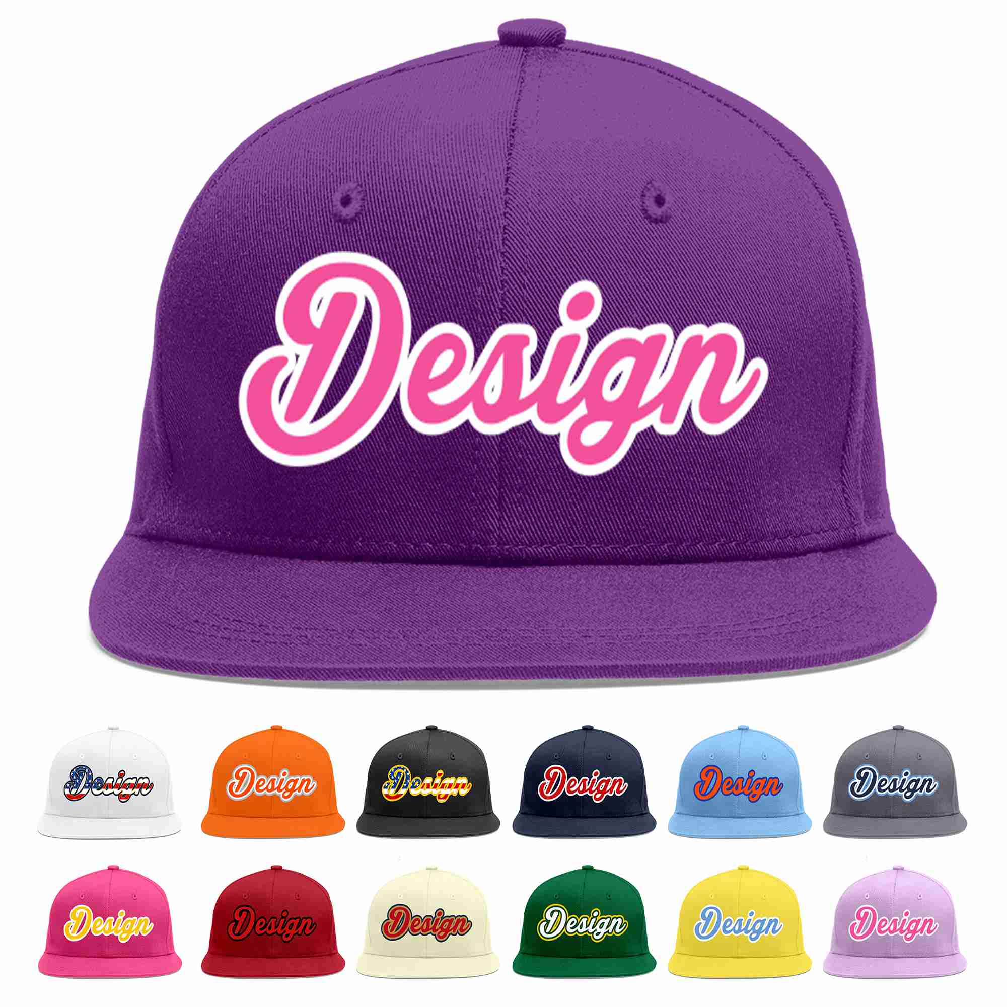 Conception personnalisée de casquette de baseball de sport à avant-toit plat violet rose-blanc pour hommes/femmes/jeunes