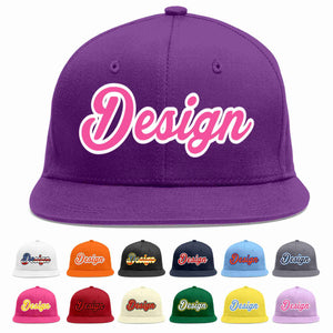 Custom Purple Pink-White Flat Eaves Sport Baseball Cap Design for Men/Women/Youth