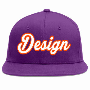 Custom Purple White-Orange Flat Eaves Sport Baseball Cap Design for Men/Women/Youth