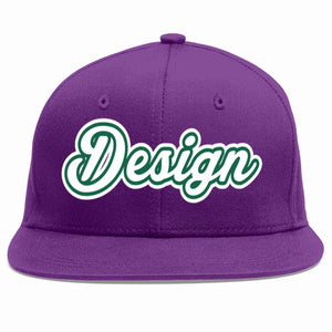 Conception personnalisée de casquette de baseball de sport à avant-toit plat violet blanc-vert Kelly pour hommes/femmes/jeunes