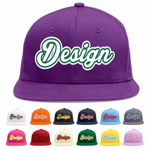 Conception personnalisée de casquette de baseball de sport à avant-toit plat violet blanc-vert Kelly pour hommes/femmes/jeunes