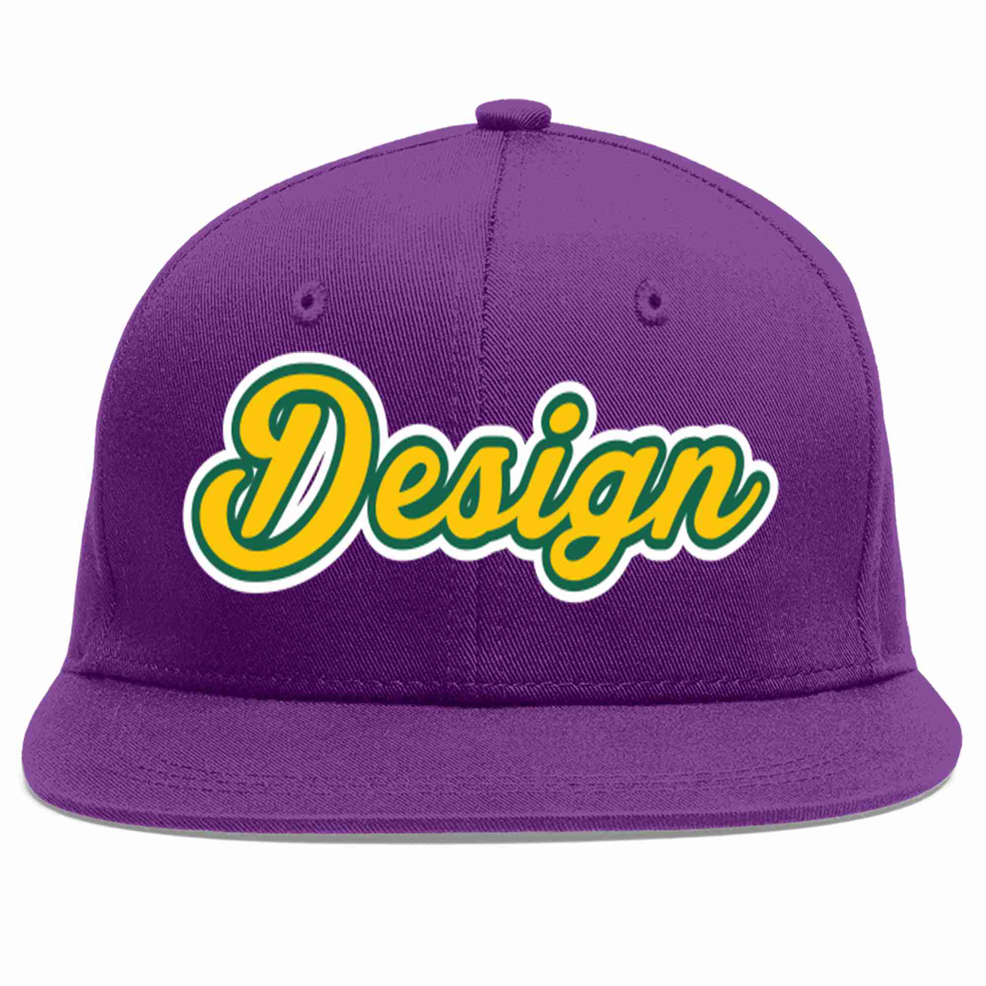 Conception personnalisée de casquette de baseball de sport à avant-toit plat violet or-kelly vert pour hommes/femmes/jeunes