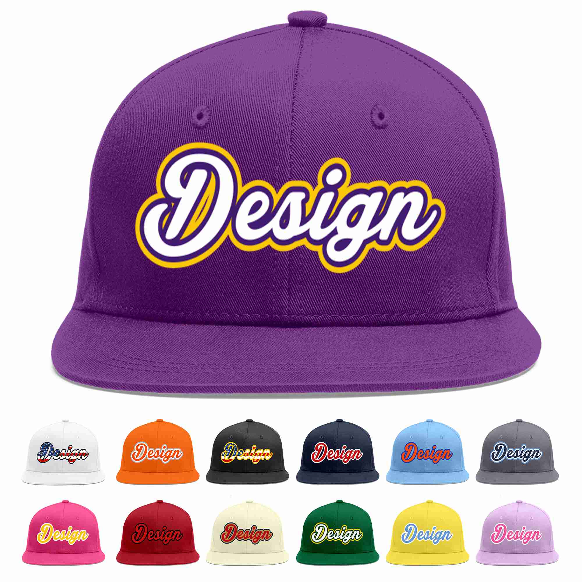 Conception personnalisée de casquette de baseball de sport à avant-toit plat violet blanc-violet pour hommes/femmes/jeunes