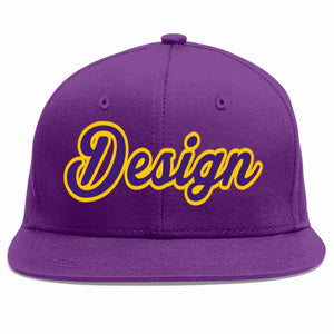 Custom Purple purple-Gold Flat Eaves Sport Baseball Cap Design for Men/Women/Youth