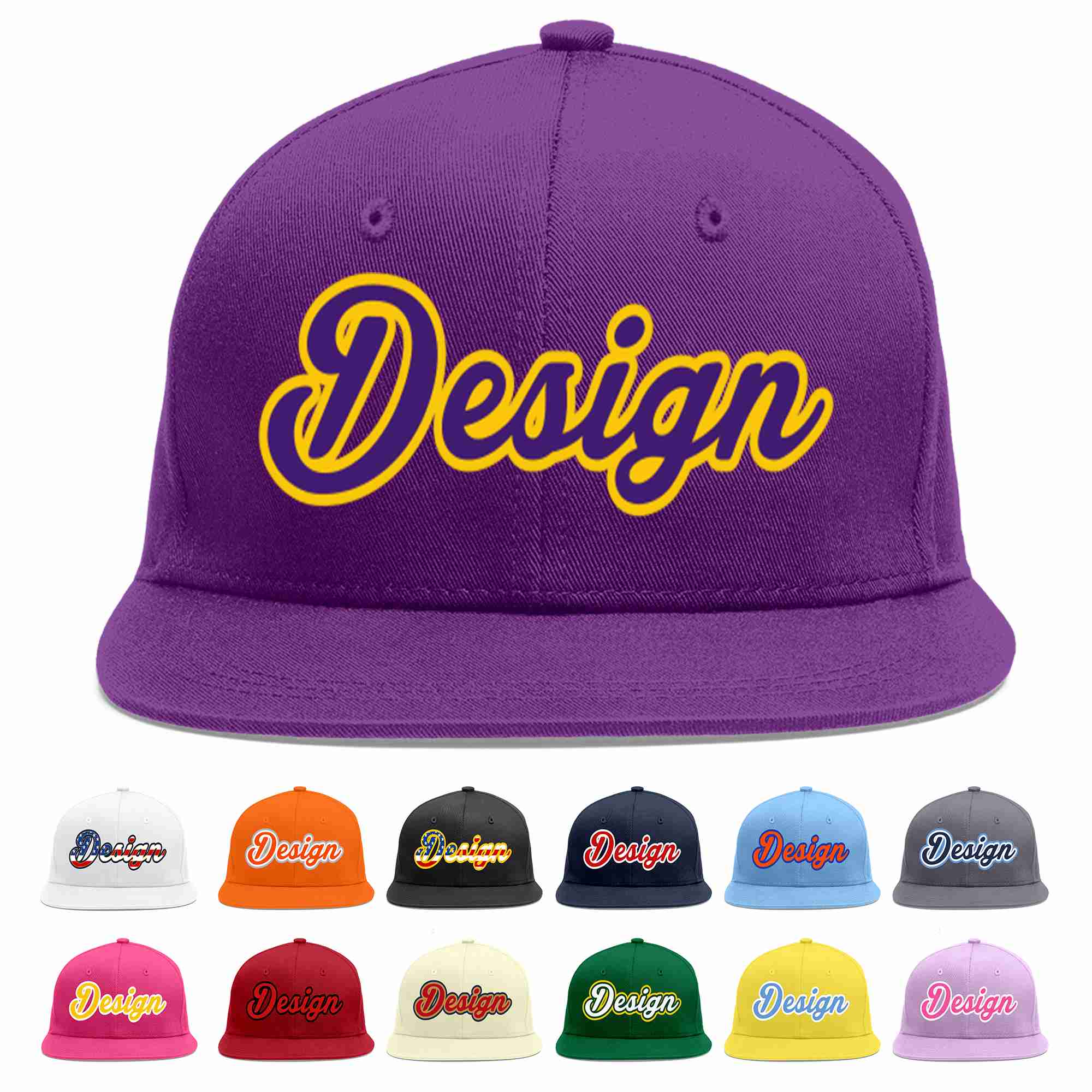 Custom Purple purple-Gold Flat Eaves Sport Baseball Cap Design for Men/Women/Youth