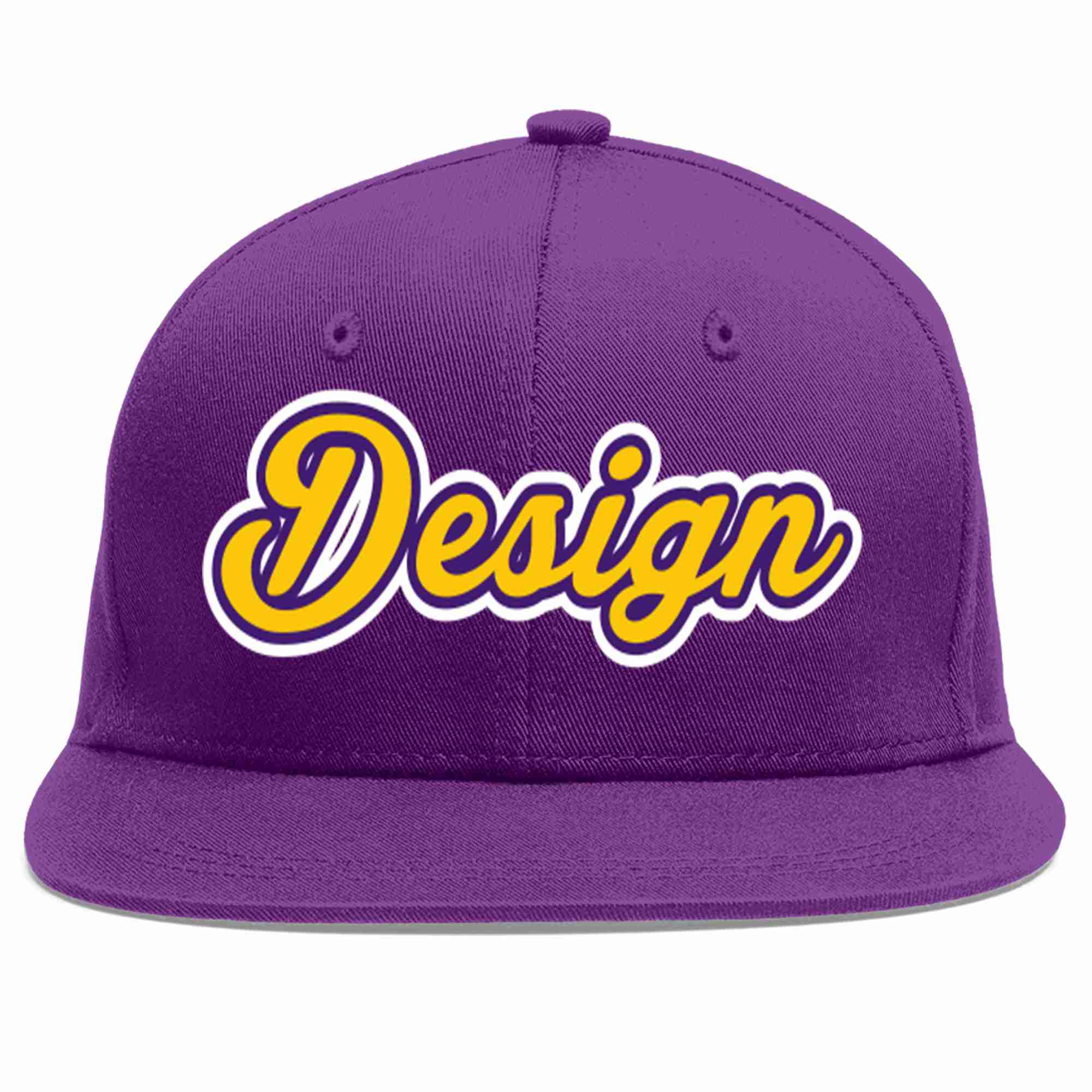 Conception personnalisée de casquette de baseball de sport à avant-toit plat violet or-violet pour hommes/femmes/jeunes