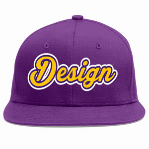 Custom Purple Gold-purple Flat Eaves Sport Baseball Cap Design for Men/Women/Youth