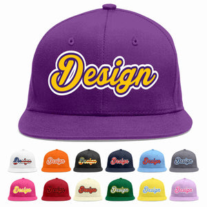 Custom Purple Gold-purple Flat Eaves Sport Baseball Cap Design for Men/Women/Youth