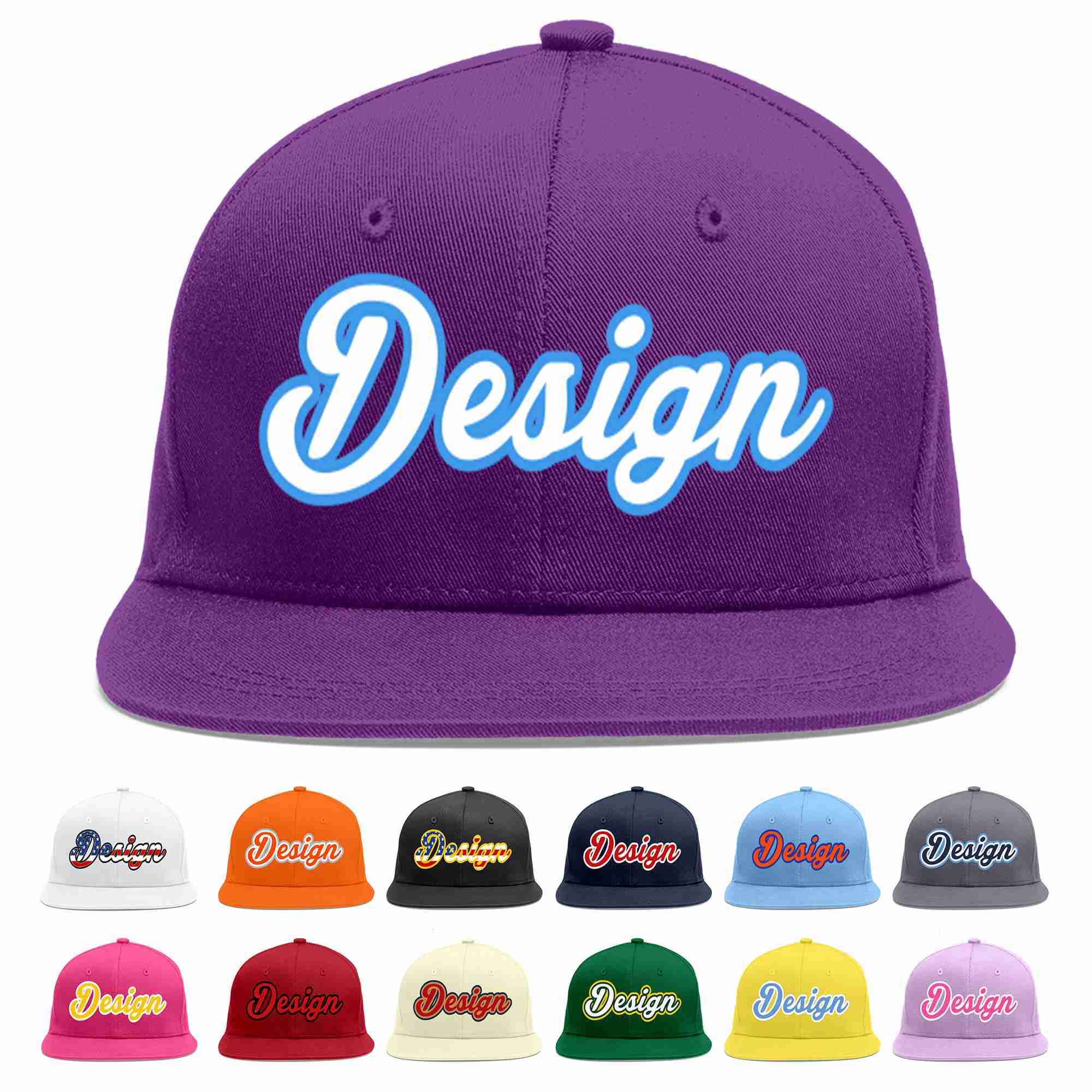 Conception personnalisée de casquette de baseball de sport à avant-toit plat violet blanc-bleu poudré pour hommes/femmes/jeunes