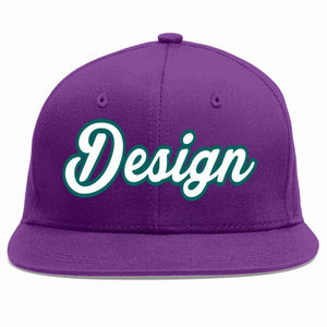 Custom Purple White-Aqua Flat Eaves Sport Baseball Cap Design for Men/Women/Youth