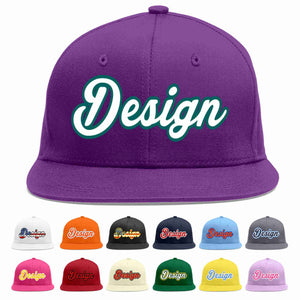 Custom Purple White-Aqua Flat Eaves Sport Baseball Cap Design for Men/Women/Youth