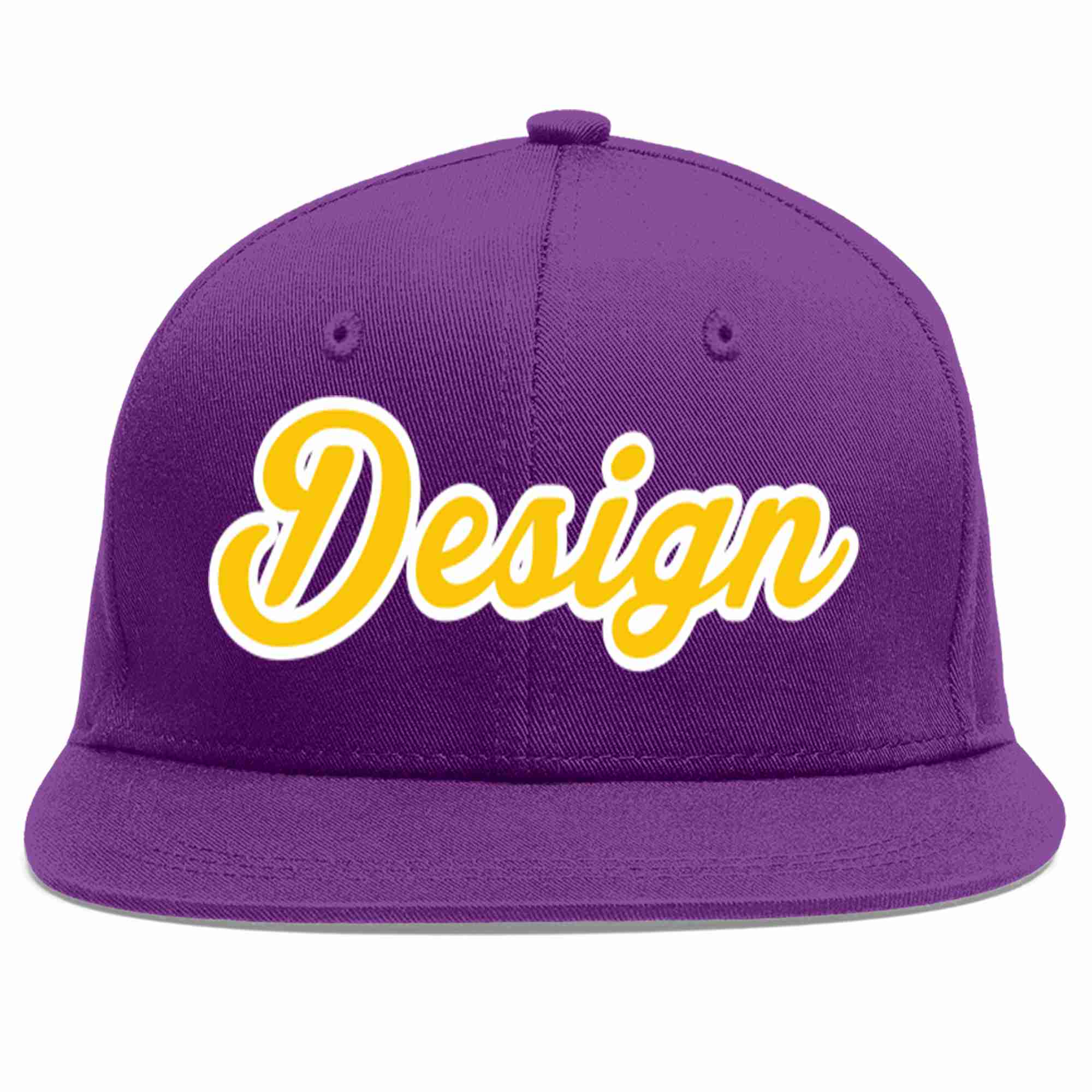 Conception personnalisée de casquette de baseball de sport à avant-toit plat violet or-blanc pour hommes/femmes/jeunes