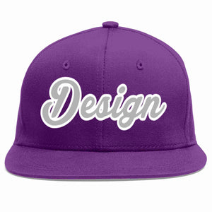 Conception personnalisée de casquette de baseball de sport à avant-toit plat violet gris-blanc pour hommes/femmes/jeunes