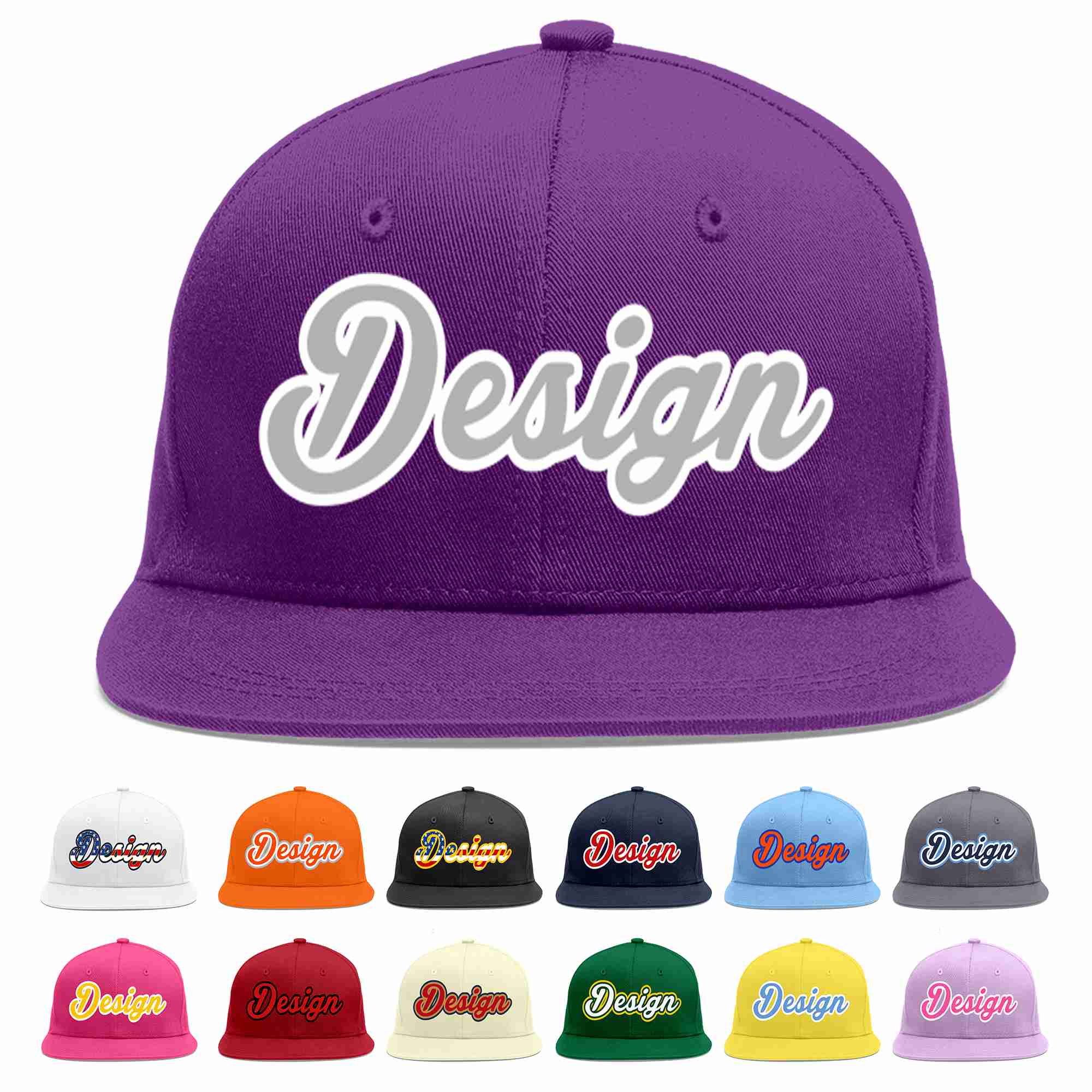 Conception personnalisée de casquette de baseball de sport à avant-toit plat violet gris-blanc pour hommes/femmes/jeunes