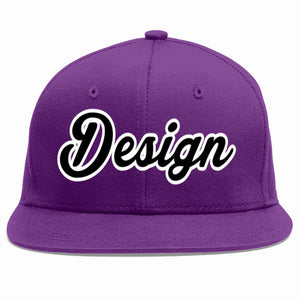 Custom Purple Black-White Flat Eaves Sport Baseball Cap Design for Men/Women/Youth