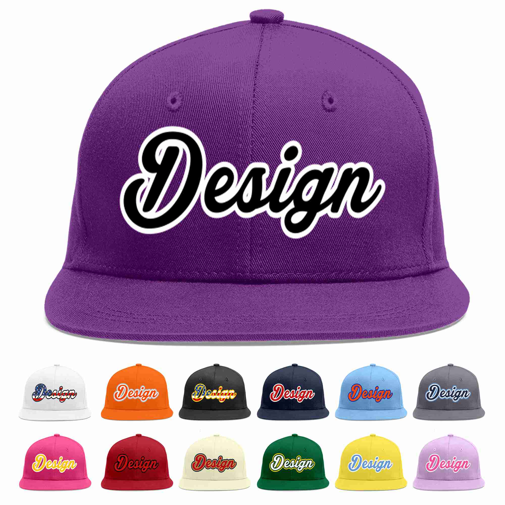 Conception personnalisée de casquette de baseball de sport à avant-toit plat violet noir-blanc pour hommes/femmes/jeunes