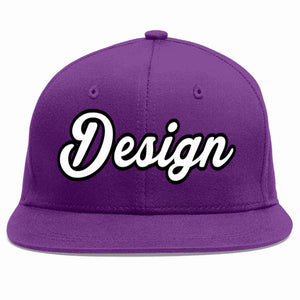 Conception personnalisée de casquette de baseball de sport à avant-toit plat violet blanc-noir pour hommes/femmes/jeunes