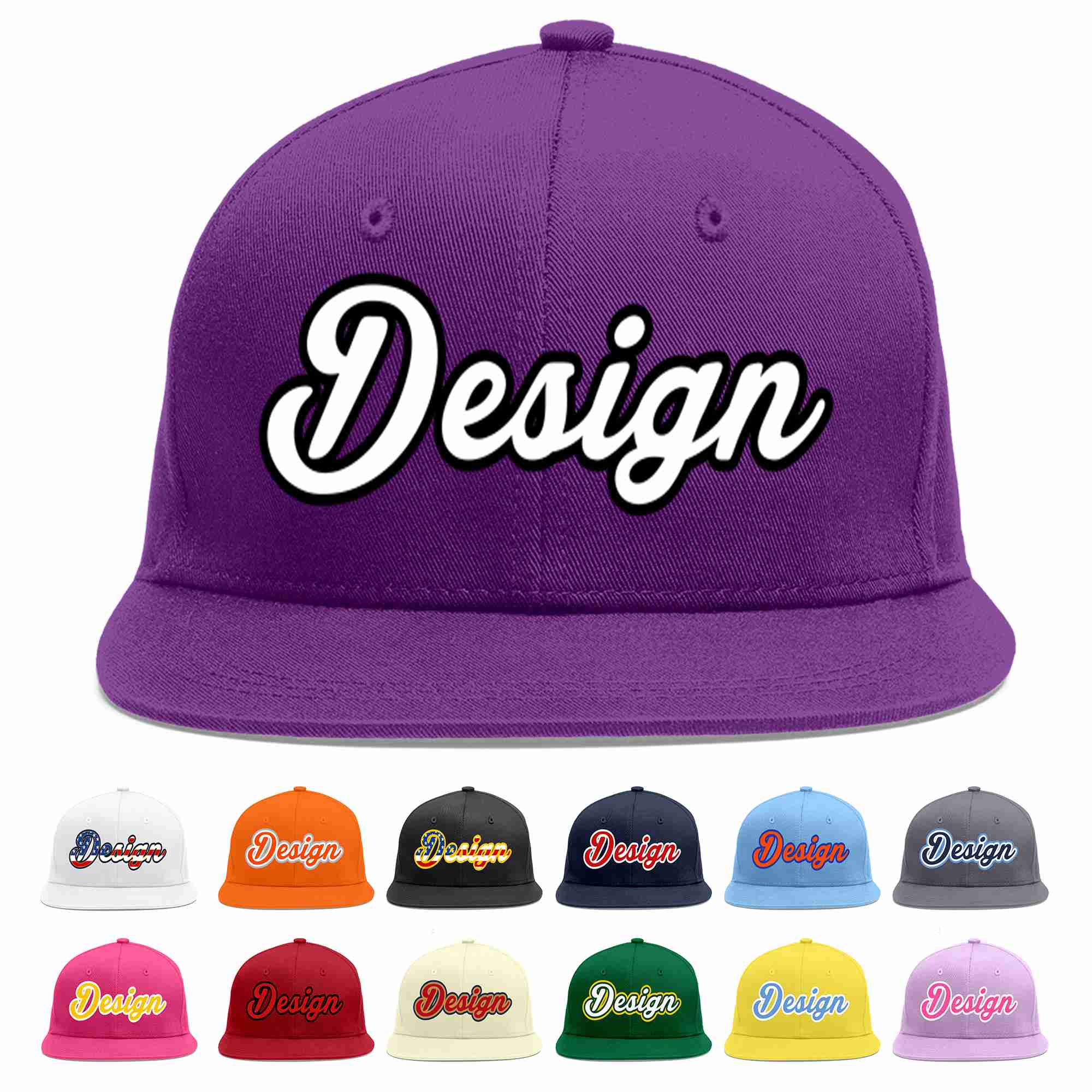 Conception personnalisée de casquette de baseball de sport à avant-toit plat violet blanc-noir pour hommes/femmes/jeunes