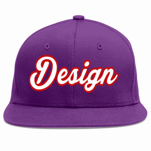 Conception personnalisée de casquette de baseball de sport à avant-toit plat violet blanc-rouge pour hommes/femmes/jeunes