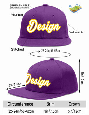 Custom Purple White-Gold Flat Eaves Sport Baseball Cap Design for Men/Women/Youth